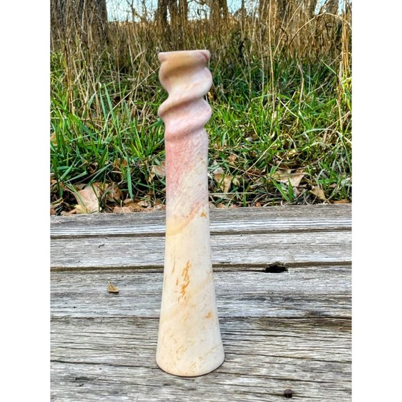 Vintage MCM Carved Pink Soap Stone Spiral Candle stick holder - Picture 1 of 9